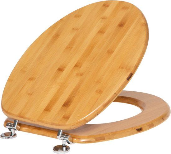 5Five Toiletbril Woody - lichtbruin - MDF hout - universeel - standaard wc bril - zinken schanieren