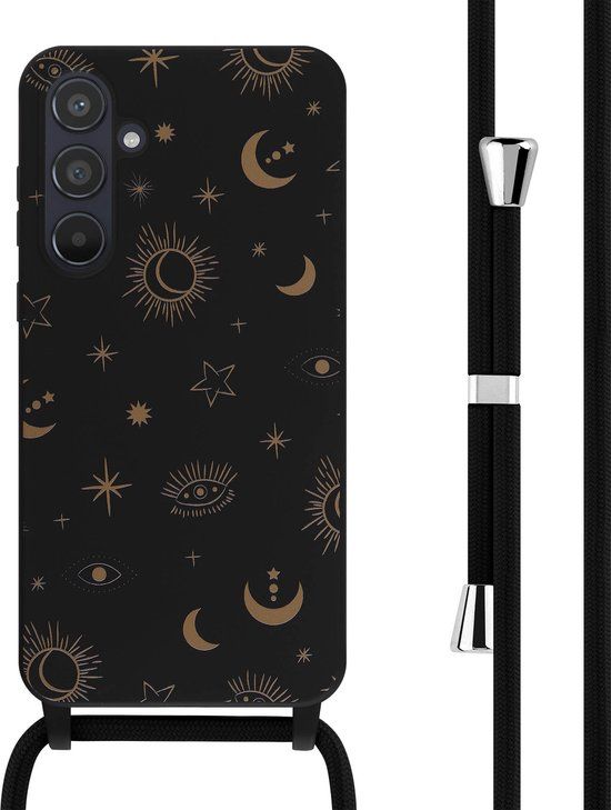 iMoshion Hoesje Samsung Galaxy A55 - Siliconen Design Hoesje met Koord - Zwart / Sky Black