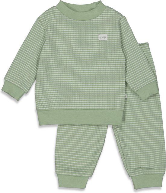 Feetje Wafel pyjama groen melange/wit