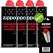 Zippo 4 x Briquet Essence / Liquide + Silex Gratuits