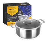Steelpan KASANOVA Tri-Ply inductiekookpan met glazen deksel - 3-laagse antiaanbaklaag (26 cm)