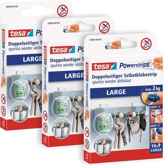 tesa POWERSTRIPS® Large Dubbelzijdig plakband Wit Inhoud: 30 stuk(s)