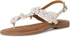 Tamaris - Dames - Platte Sandalen - Leer - Gebloemd - Wit - Maat 38