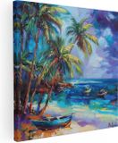 Artaza Canvas Schilderij Strand met Boten en Palmbomen - 70x70 cm - Canvas Print