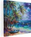 Artaza Canvas Schilderij Strand met Boten en Palmbomen - 70x70 cm - Canvas Print