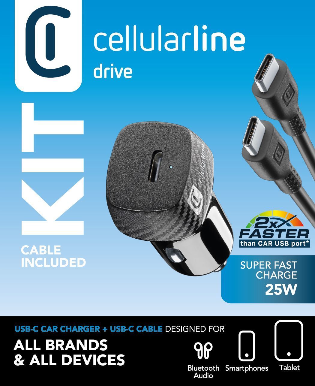 Cellularline Super Fast Car Charger Kit - 25W USB-C - White