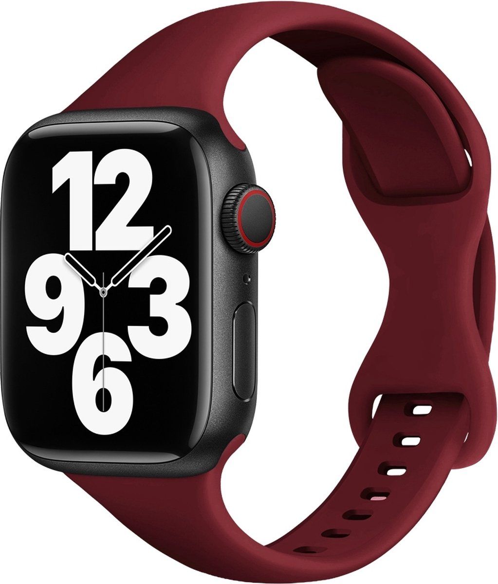 By Qubix Qubix Compatible Apple watch bandje - Sportbandje Slim Fit - Bordeaux - Geschikt voor Apple Watch 38mm / 40mm / 41mm Smartwatchbandje - siliconen