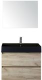 BES LED Maxx XL Badmeubelset 80 cm - Craft Oak - Wastafel Kube Zwart 1 Kraangat met Spiegel