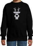 Bellatio Decorations Kerstsweater voor kinderen - zwart - met zilveren rendier - glitter bedrukking 98/104