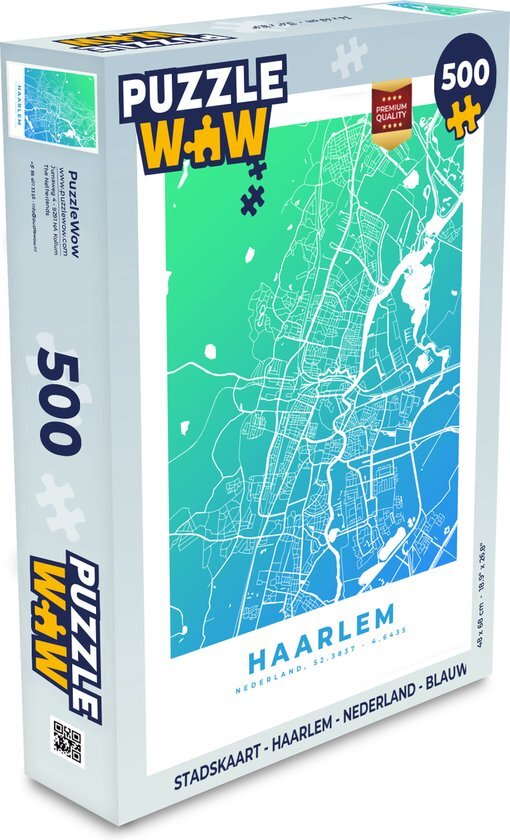 MuchoWow Puzzel Stadskaart - Haarlem - Nederland - Blauw - Legpuzzel - Puzzel 500 stukjes - Plattegrond