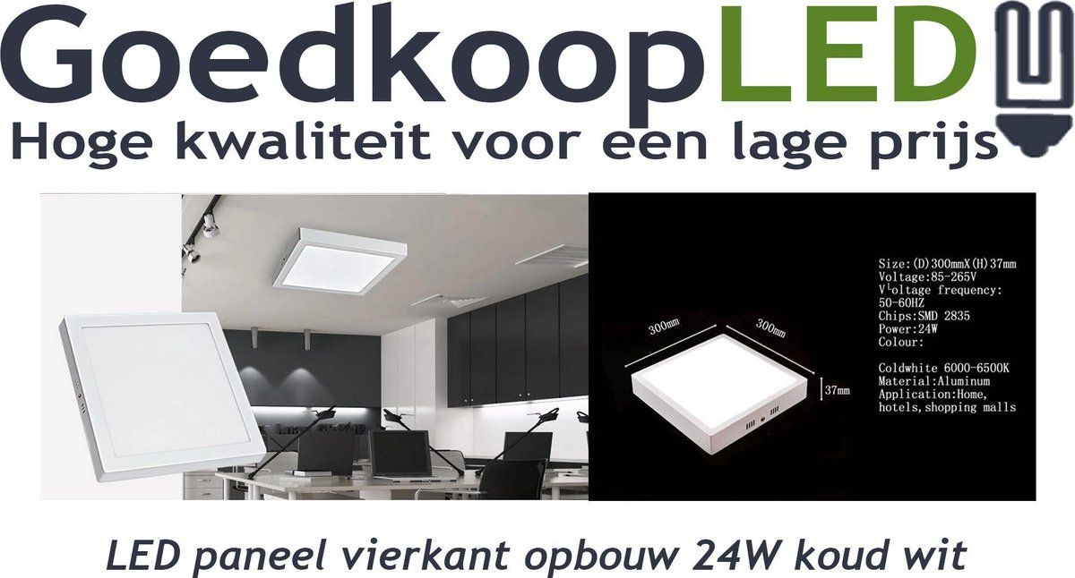 JULI LED Paneel Vierkant Opbouw 24W Koud Wit