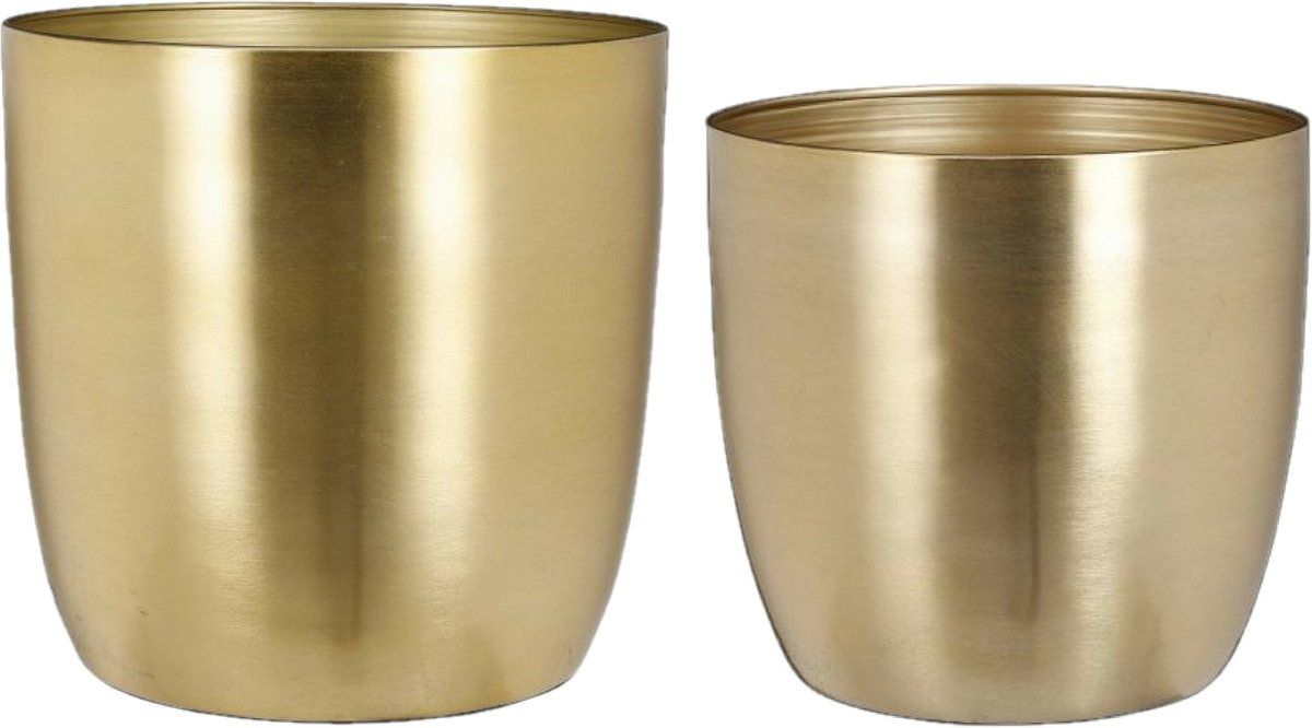 Mica Decorations Plantenpot/bloempot set - 2x stuks - metaal - goud - D20/D24 cm