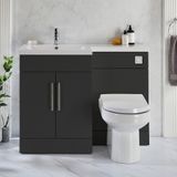Cluo meuble vasque et combinaison WC noir gris avec toilette, réservoir dissimulé et vasque | poignées chromées | version gauche