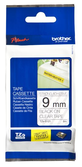 Brother TZeS121 - Label tape - black on transparent - extra sticky (8m)