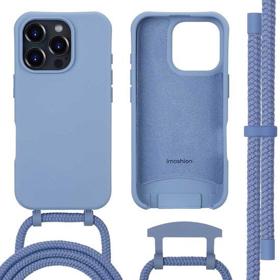 imoshion Hoesje - Geschikt voor iPhone 16 Pro Max - Color Backcover met afneembaar koord geschikt voor MagSafe - Ash Blue