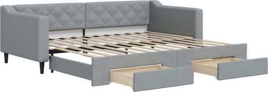 vidaXL Slaapbank met onderschuifbed en lades 90x200 cm stof lichtgrijs