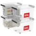 Cetomo 55L x 4 plastic opbergdozen met wielen, opbergdoos met deksel met veilige zijvergrendelingen, PP nestbare en stapelbare doorzichtige organizer voor thuis, kantoor, verhuizen, transparant, 55L-4