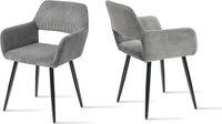 MEUBLE COSY Meubles Cosy Set van 2 eetkamerstoelen - met armleuningen Corduroy zitting – Donkergrijs