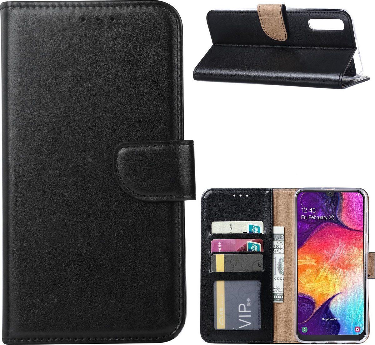 ZT Accessoires Samsung Galaxy A50 - Bookcase Zwart - portemonee hoesje