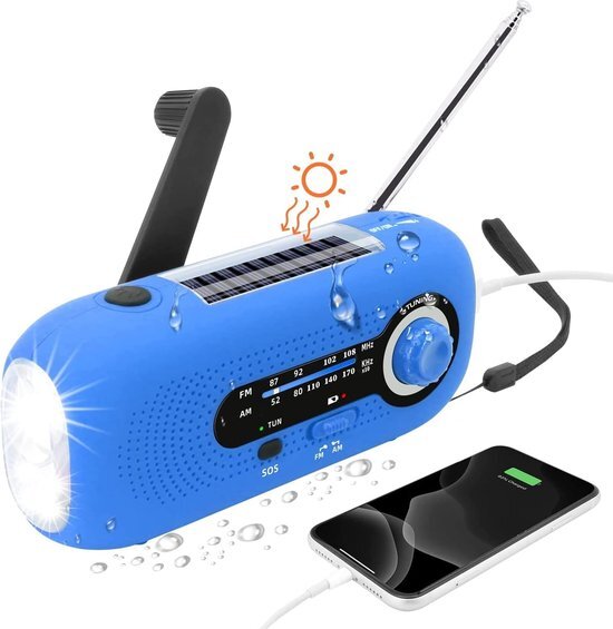 Noodradio - Solar Radio - Solar Noodradio - Survival Radio - Radio op Batterijen - Emergency Radio - Dynamo Radio - Noodgeval Radio - Draagbare Radio - Opwindbaar - Zwengelradio