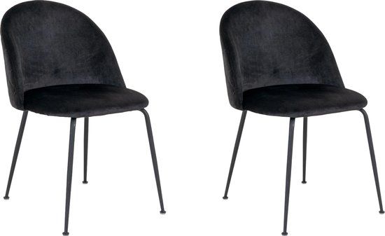 QUVIO Zwarte eetkamerstoelen Lowen - Fluweel - Staal - Set van 2