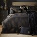 Jacquard parure de lit pour lit double, noir-or, avec un motif de plumes