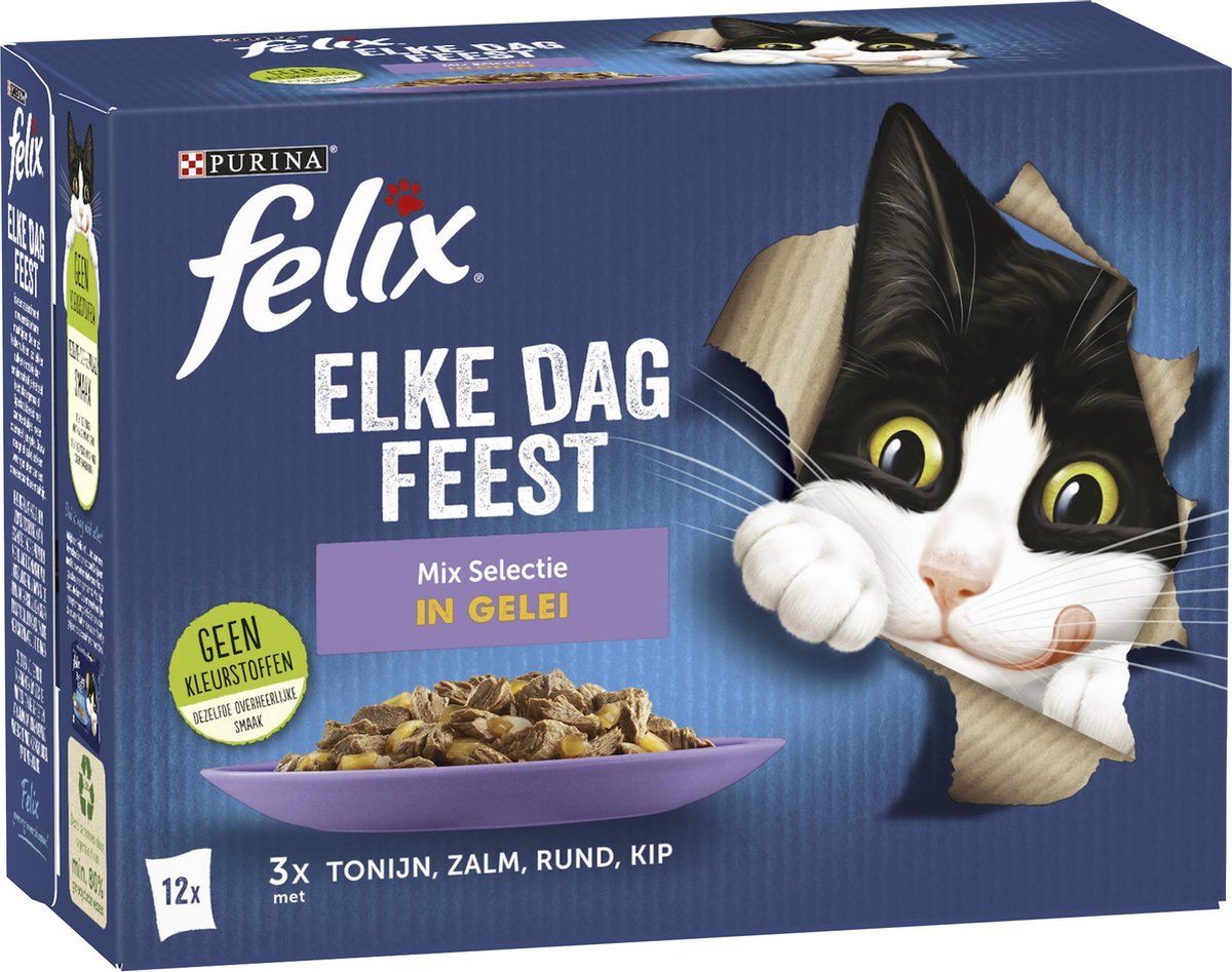 FELIX Elke Dag Feest Mix Selectie in Gelei - Kattenvoer - 48 x 85g