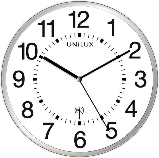 Unilux Wave - Wandklok - Radiogestuurd - 30 cm - Zilvergrijs/Wit