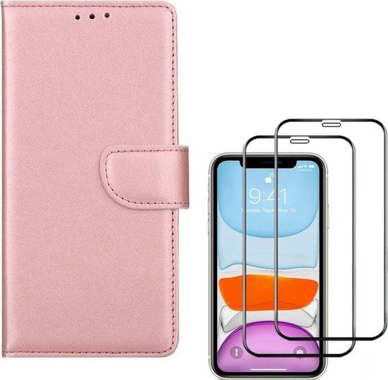 ZT Accessoires iPhone 11 Book Case - Rose Gold - Wallet Case + 2x Screen Protector - ZT Accessoires