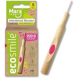 ECOSMILE Interdentale borstel van MARA ISO 0, roze, extra fijn, 8 borstels, 100% berkenhout, FSC-gecertificeerd, duurzame bosbouw, borstelharen van hernieuwbare grondstoffen