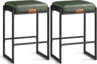Songmics VASAGLE EKHO Barkruk set van 2, barstoel, keukenstoel, kunstleer met naden, Mid-Century-moderne stijl, 66 cm hoog, huisbar, eetkamer, eenvoudige montage, bosgroen