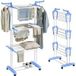 Étendoir à linge vertical pliable 3 niveaux avec roulettes et ailes pliables, séchoir mobile pour intérieur extérieur, gain de place, 73 x 64 x 172 cm bleu blanc
