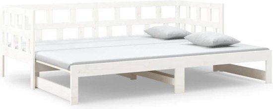 vidaXL Slaapbank uitschuifbaar massief grenenhout wit 2x(90x190) cm