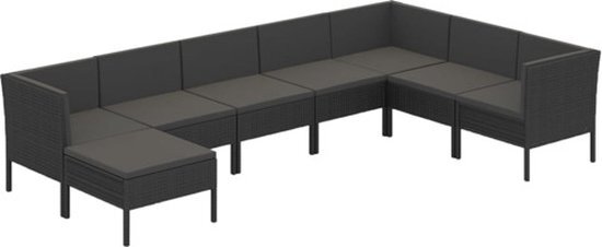 vidaXL 8-delige Loungeset met kussens poly rattan zwart