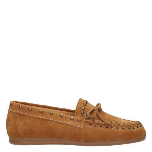 Poelman Kiya suède mocassins met studs - cognac