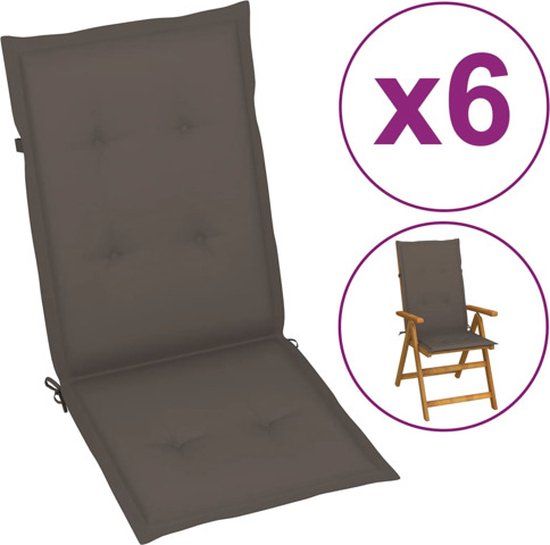 vidaXL Tuinstoelkussens 6 st hoge rug 120x50x3 cm stof taupe