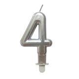 Homéa Birthday Candle Number 4 with Plastic Holder, H 7.5 cm, Silver-Colored