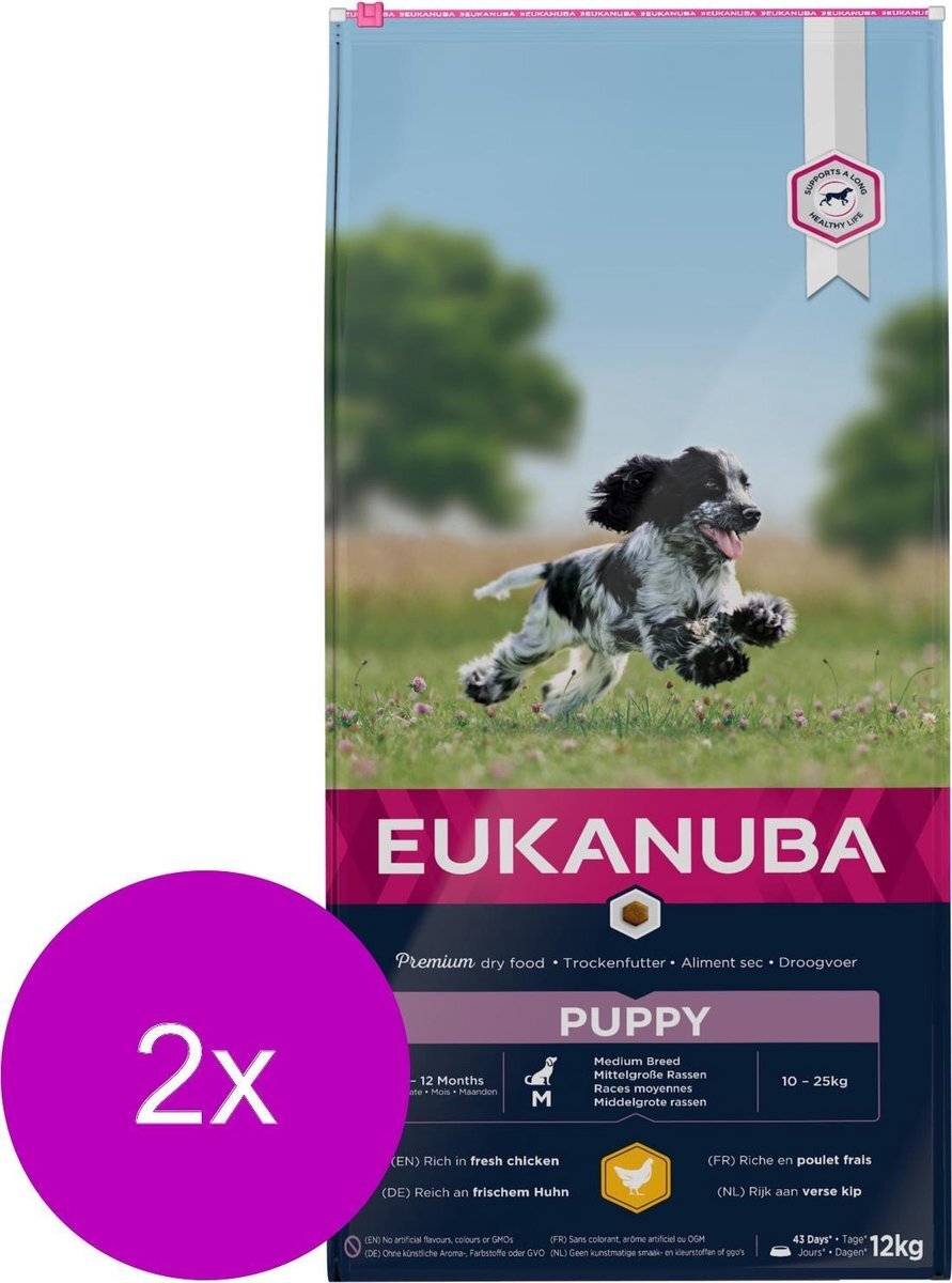 EUKANUBA Growing Puppy Medium Breed Kip - Hondenvoer - 2 x 12 kg