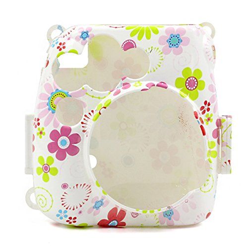JXE Flower Printed Plastic Beschermhoes voor Fujifilm Instax Mini 8/8+/9 Instant Camera Met Verwijderbare Schouderband