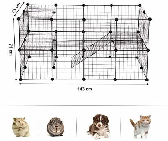 Songmics Grote Kennel voor Huisdieren met 2 verdiepingen Kennel geschikt voor: Caviaâ€™s / Honden & Katten Puppy Ren Aanpasbare Kennelpanelen Afm. 143 x 73 x 71 cm Kleur: Zwart zwart