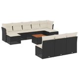 vidaXL 11-delige Loungeset met kussens, polyrattan, zwart