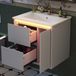 OKWISH Badkamermeubel - Wandhangende Wastafel Met LED-Sensorverlichting - 2 Lades En 1 Kast Met Soft-Close - MDF Keramiek Wit - 61 x 46,5 x 57 cm