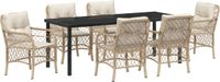 vidaXL Tuin Eettafel Set 7-delig Beige Poly Rattan