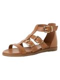 Tamaris Dames Sandalen Bruin Leer Platte Sandalen 39 EU
