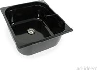 Acier inoxydable évier pour camping, lavabo + évacuation extérieure, 354x325x150 mm, noir