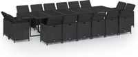 vidaXL 17-delige Tuinset met kussens poly rattan zwart
