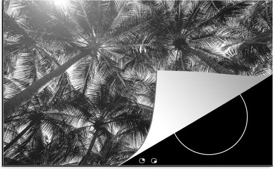 KitchenYeah® Inductie beschermer 77x51 cm - Palmboom - Zwart Wit - Inductie kookplaat accessoire