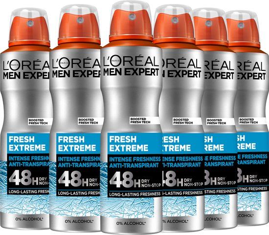 L'Oréal Paris Men Expert Fresh Extreme Deodorant Spray - 6 x 150ml - Voordeelverpakking