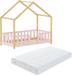 en.casa Lit enfant Treviolo avec protection anti-chute et matelas 70x140 cm rose et naturel