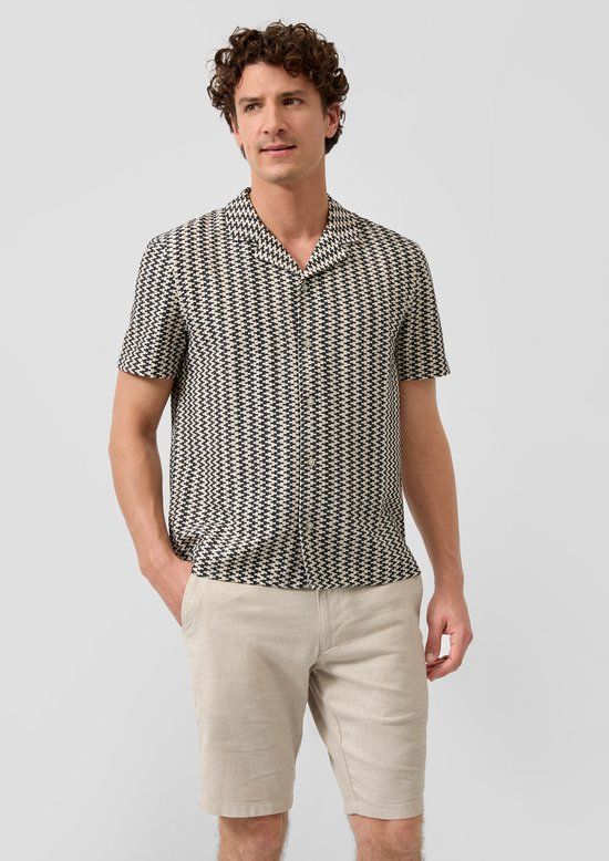 s.Oliver Bermuda PHOENIX Lichtbeige Katoen/Linnen Regular Fit Gestreept Maat 38